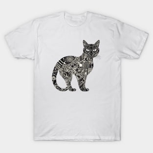 Cat Silhouette Filled With Intricate Geometric Patterns T-Shirt